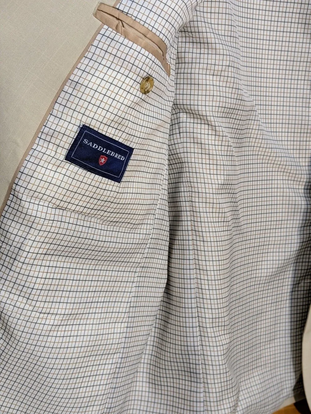 Saddlebred Blazer Men's 46R Beige Cream Polyester 2 Button Sport Coat Jacket